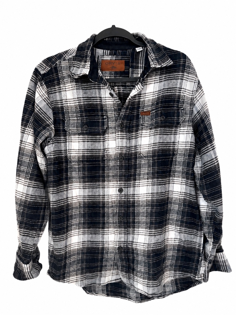 Orvis Black White 100% Cotton Heavyweight Flannel Shirt Jacket Shacket Pocket S